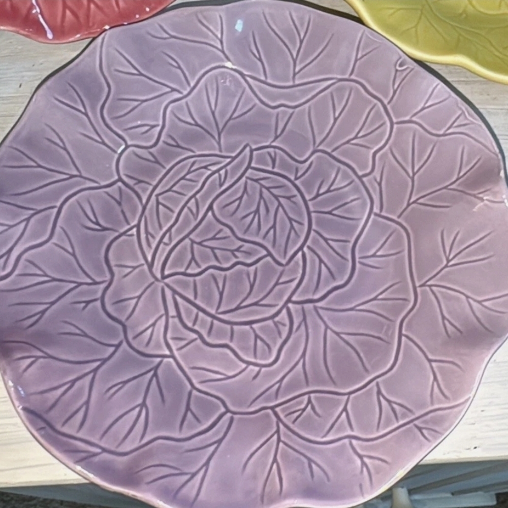 Embossed Cabbage Stoneware Plate in Lavender By Signature Housewares